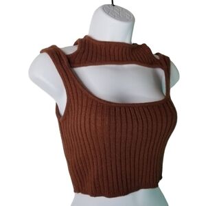 House of Sunny Anyone Can See Crop Ribbed tank cut out sweater